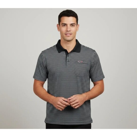 Greg Norman For Tasso Elba Five Iron Play Dry Striped Short Sleeve Polo Shirt M - Picture 1 of 11